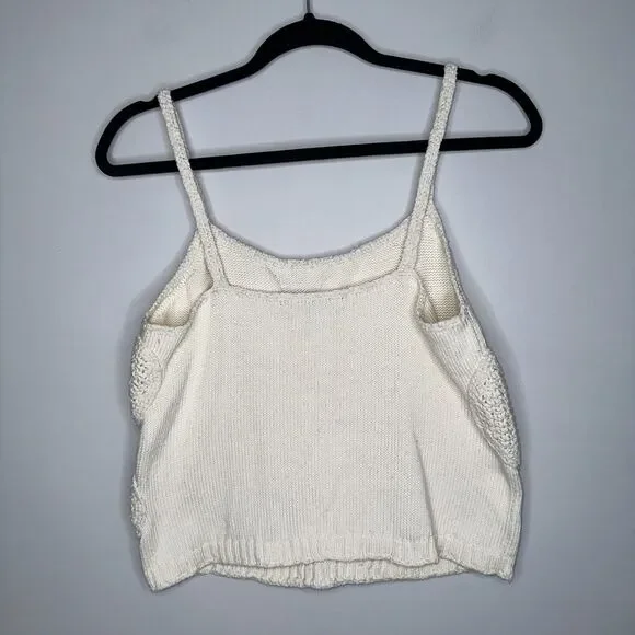 Lingua Franca Women’s Crochet Cotton Flower Tank Ivory Size Medium - Picture 3 of 5